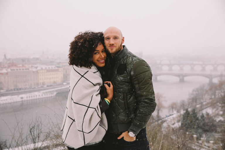 snowy surprise proposal prague