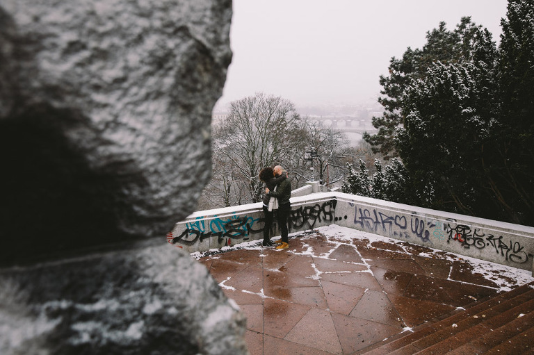 snowy surprise proposal prague